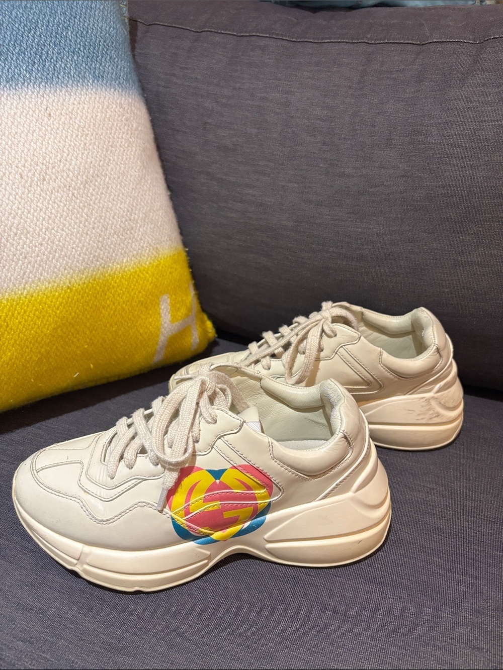 Gucci Cream Chunky Sneakers with Multicolor Logo
